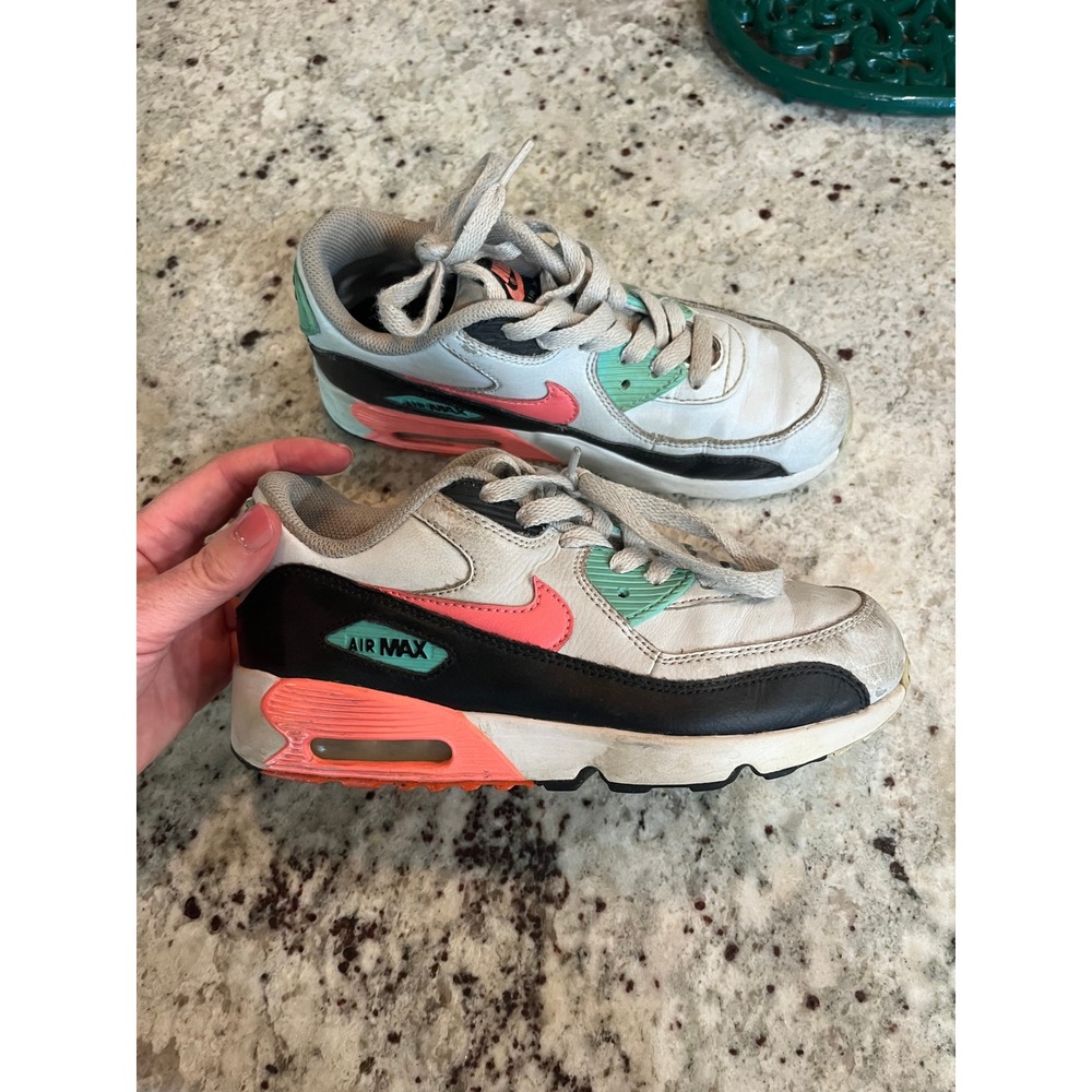 Nike Air Max 90 Kids 3Y White Black Pink Green Sneakers 833418-013